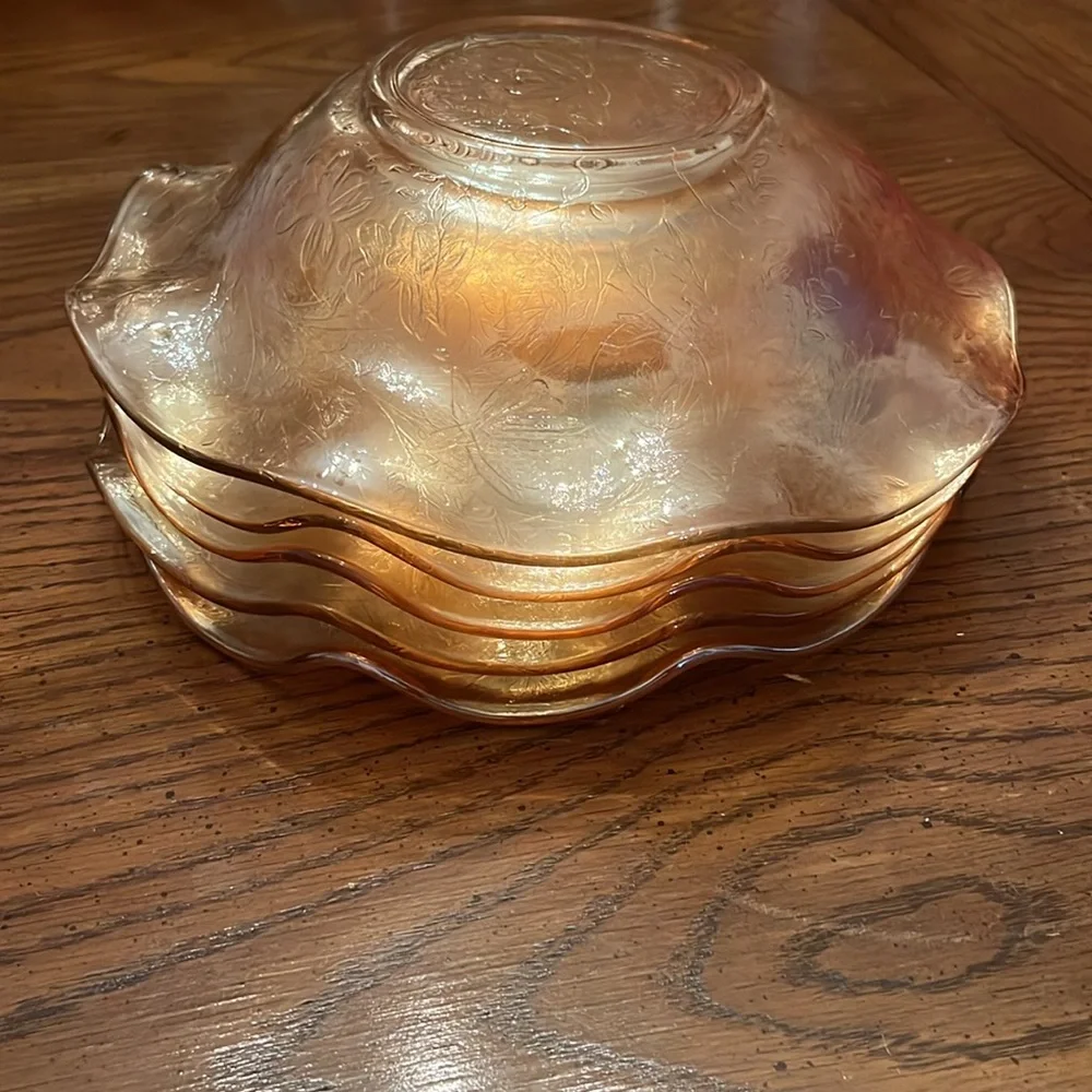 Jeannette‎ Floragold Louisa Depression Glass Tea Cups and bowls Iridescent